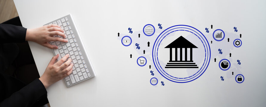 The influence of central bank monetary policy on the global banking system and economy. A concept of interest rates, inflation, and growth. Motif