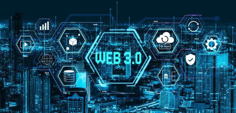 A futuristic user interface for Web 3.0 technology and applications. An overview of decentralized services like DeFi, cloud storage, and security. Motif
