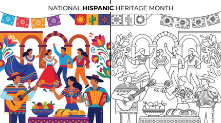 Obraz premium Hispanic Heritage Month Celebration with Dancing, Music and Food