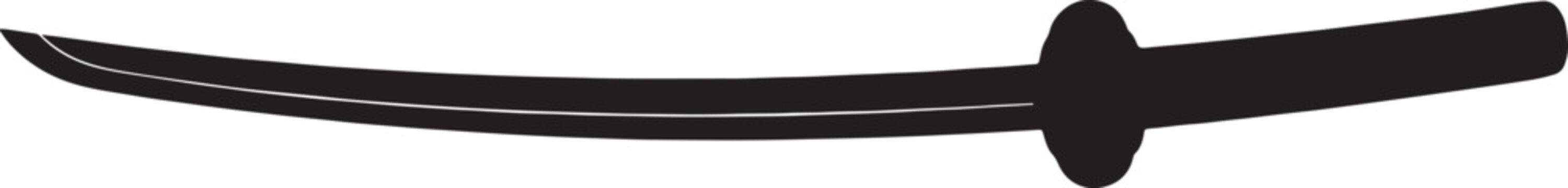 Black steel single-edged curved blade with handle and pommel perfect for ninja or samurai weapon.
