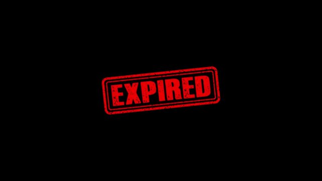 Expired rubber stamp animation. Expired Stamp textured bold text motion. Up to down stamp zooming and hit effect 4k video.