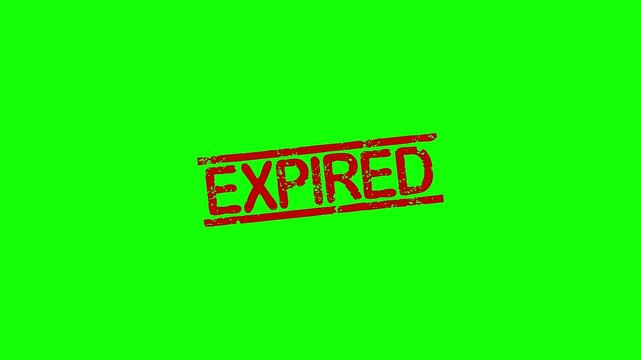 Expired rubber stamp animation. Expired Stamp textured bold text motion. Up to down stamp zooming and hit effect 4k video.