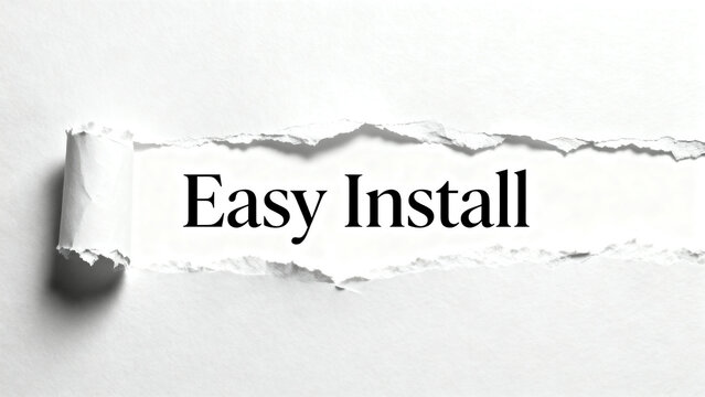 Torn paper revealing easy install concept for product marketing