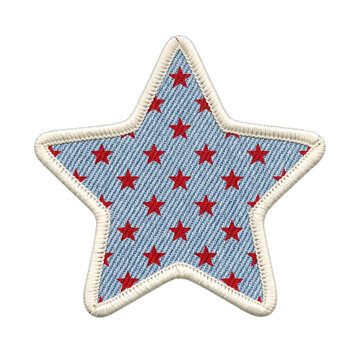 Star shaped denim embroidered patch with red stars pattern PNG isolated on transparent background
