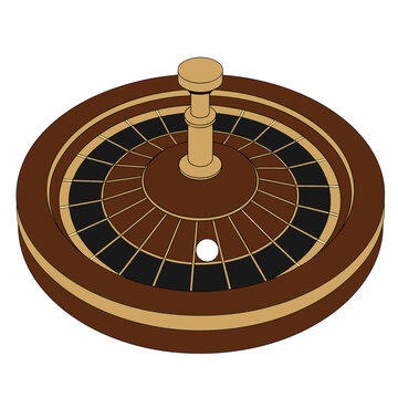 Casino roulette wheel vector illustration, wooden gambling table equipment, luxury gaming wheel with ball for betting and luck