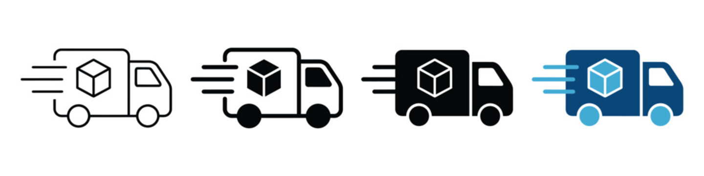 Fast delivery truck icon and express shipping symbol for quick orders, courier service, ecommerce, logistics, freight, and transportation.