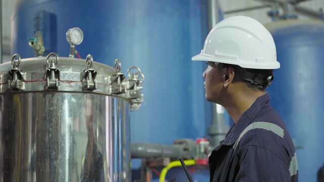 Electrical engineers are checking the maintenance systems of machinery in industrial plant. Professional engineering are taking note report data on equipment usage during work. Factory industry 