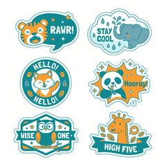 Fototapeta premium Set of cute animal cartoon stickers for kids
