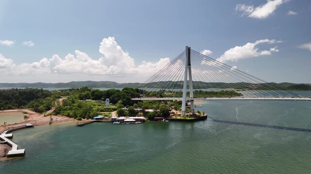 Barelang Bridge Aerial View Batam Indonesia, Dolly Shot, Summer Day, 4K