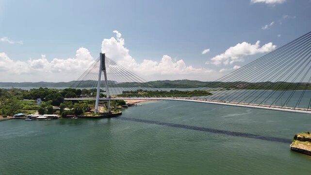 Barelang Bridge Crossing Emerald Waters, Batam, Indonesia, 4K Cinematic Stock Footage