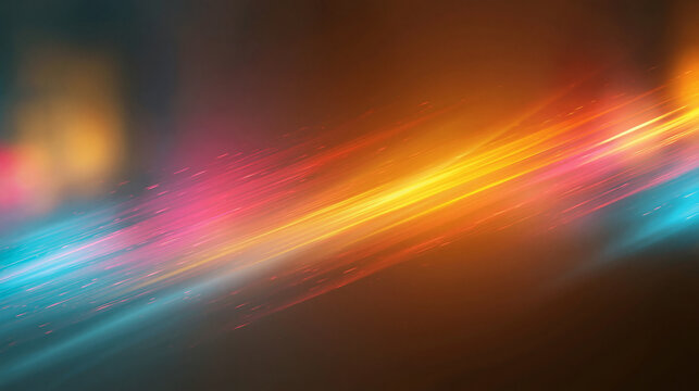 Dynamic light trails and motion blur abstract with orange and blue neon streaks across dark background for speed concept.