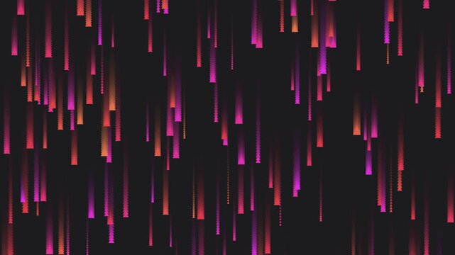 Abstract motion graphics video featuring vertical glowing with gradient lines falling on a dark background
