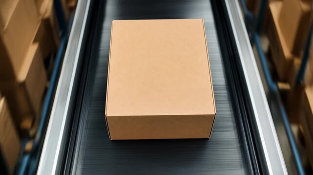 Brown Cardboard Box Conveyor Belt Automated Warehouse for Efficient Package Handling, Shipping Logistics, Packaging, and Order Fulfillment Systems