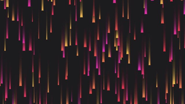 Abstract motion graphics video featuring vertical glowing with gradient lines falling on a dark background