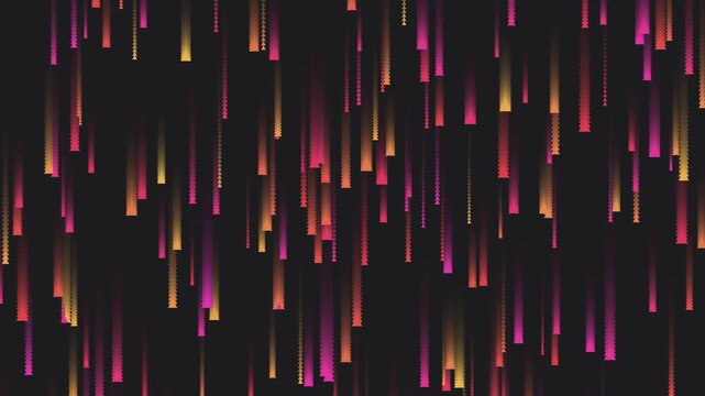 Abstract motion graphics video featuring vertical glowing with gradient lines falling on a dark background