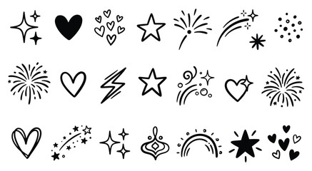 Fototapeta premium Twinkle star vector glitter bright magic light icon. Star twinkle glitter spark outline shine icon set. Hand drawn sketch doodle style. Magic light pictogram vector illustration.