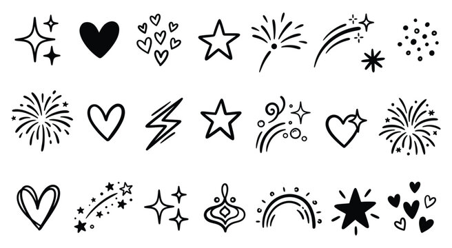 Twinkle star vector glitter bright magic light icon. Star twinkle glitter spark outline shine icon set. Hand drawn sketch doodle style. Magic light pictogram vector illustration.