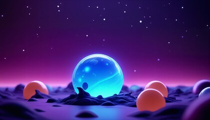 Fototapeta premium Glowing blue orb on mysterious alien surface