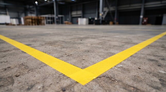 Yellow floor tape marking hazard zone in industrial workspace for safety compliance