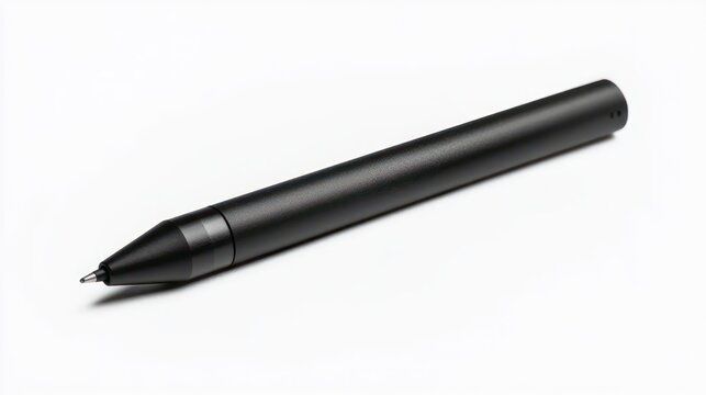 black digital stylus with metal tip on white background, sleek minimalist design conveying precision and professionalism