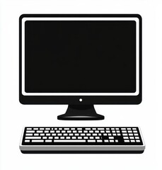 Fototapeta premium Minimalist black and white desktop computer with blank screen and keyboard conveying simplicity and focus