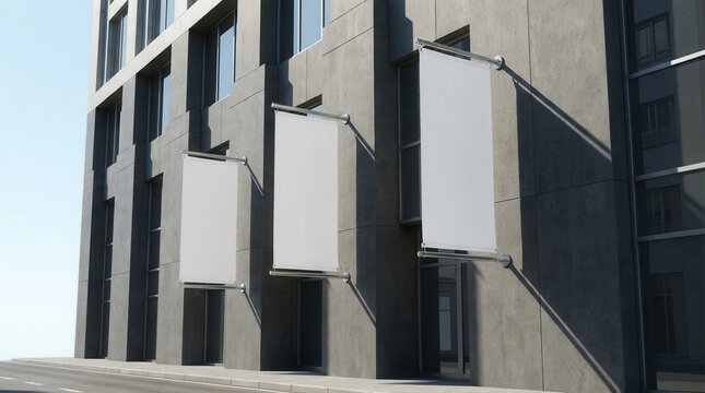 Building exterior with white signboard banner mock up for product placement on the streets
