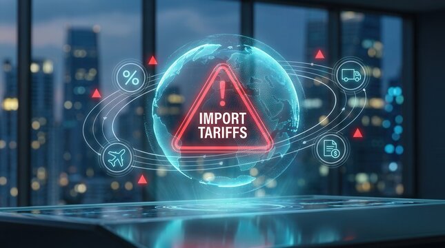 Concept of import tariffs increase with global trade symbols.