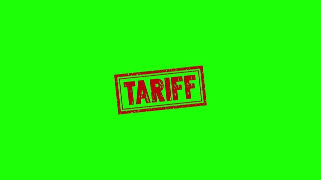 Tariff rubber stamp animation. Tariff Stamp textured bold text motion. Up to down stamp zooming and hit effect 4k video.