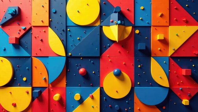Intricate geometric tessellation, bold color blocking, playful shapes, abstract, wallpaper