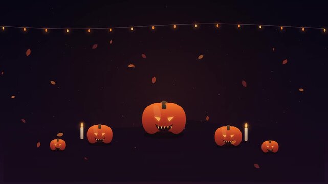 Spooky pixel art pumpkins glowing on dark background