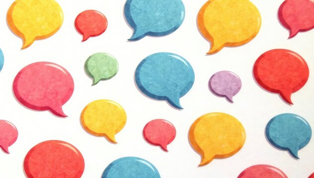 Seamless repeating pattern of colorful speech bubbles on white background, design element, design
