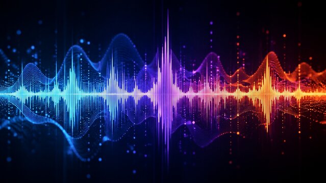 Multicolor audio waveform pulsing across dark soundscape