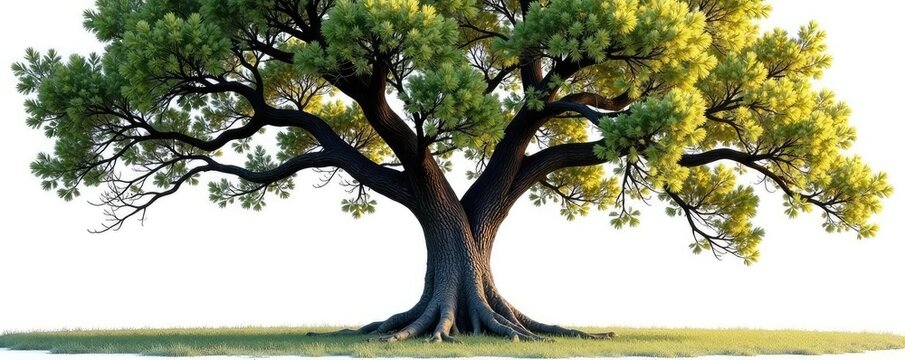 Tree branches stretch out from trunk in all directions, isolated, single