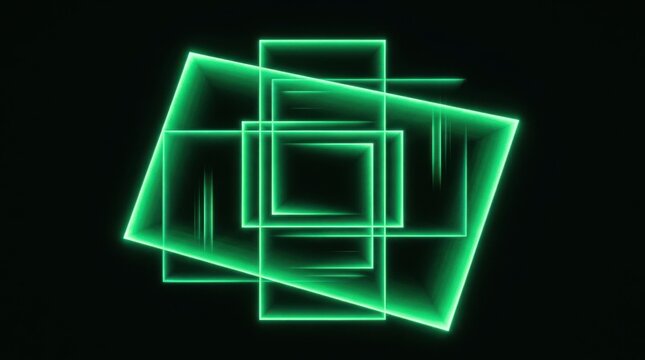 Abstract Neon Green Squares Overlayed on Black Background.