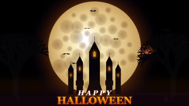 Halloween witch flying on broomstick in front of full moon silhouette animation clip.