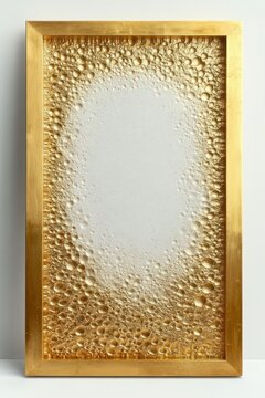 elegant golden framed artwork with textured bubble relief and smooth white oval center conveying serene minimalist luxury