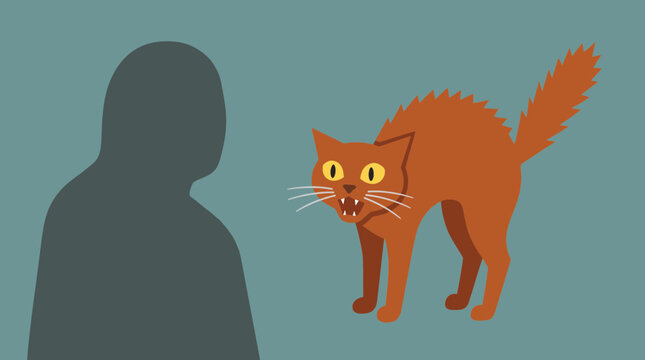Frightened Cat Arching Back At Shadow