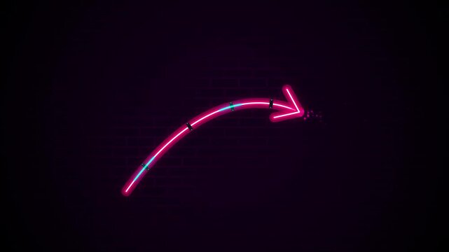 Glowing neon arrow curve on brick wall background with modern dynamic motion loop.
