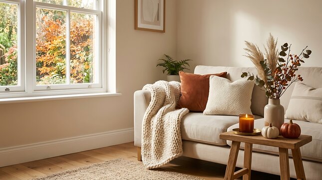 Cozy Fall Home Decor Featuring Warm Autumn Accents and Living Room