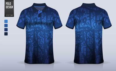 Naklejka premium Polo shirt mockup template design for soccer jersey, football kit or sportswear. Sport uniform in front view and back view. T-shirt mockup for sport club. Fabric pattern.