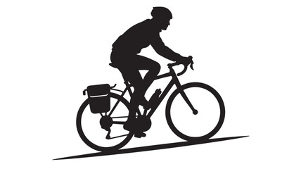 Naklejka premium Cyclist Riding Bicycle on Road, Silhouette Illustration. Active Lifestyle Concept for Travel and Fitness Design.
