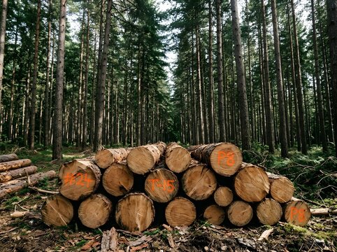 Stacked logs in a pine forest funny animal emoji