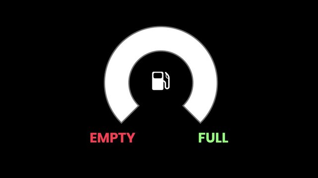 Fuel gauge icon animation on black background, 4K Video