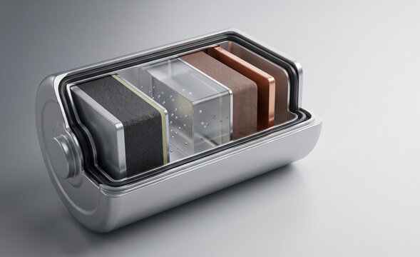 Engineered Cutaway of a Cylindrical Battery Exposing Internal Energy Storage Layers in a Studio Setting