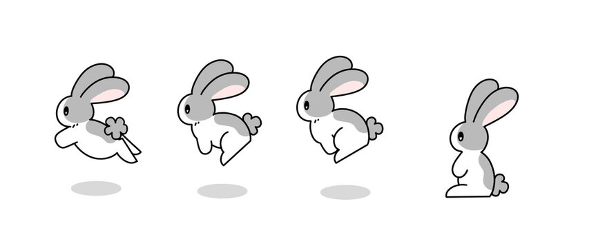 跳び跳ねるウサギ　ジャンプのコマ送り　影付き