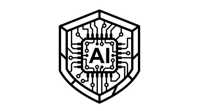 AI Security Shield Icon with Microchip Symbol for Artificial Intelligence Protection and Cybersecurity Concep