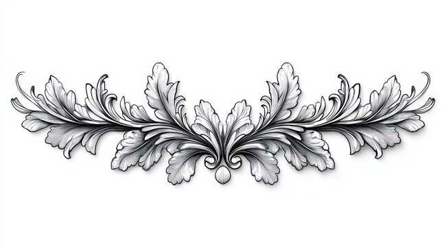 symmetrical ornamental acanthus leaf flourish with curling shaded leaves and elegant classical scrollwork