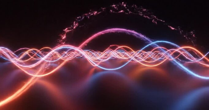  Animated Abstract neon gradient scene with glowing red orange and blue light on a dark background modern futuristic background for technology branding and digital design 3d render illustration. 4K