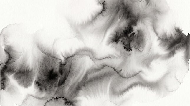 Abstract black and white ink wash painting texture, fluid watercolor stains on paper, artistic, monochrome design element, liquid art pattern, grunge aesthetic, creative overlay