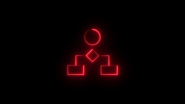 Red neon flowchart diagram animation for business process and data logic
